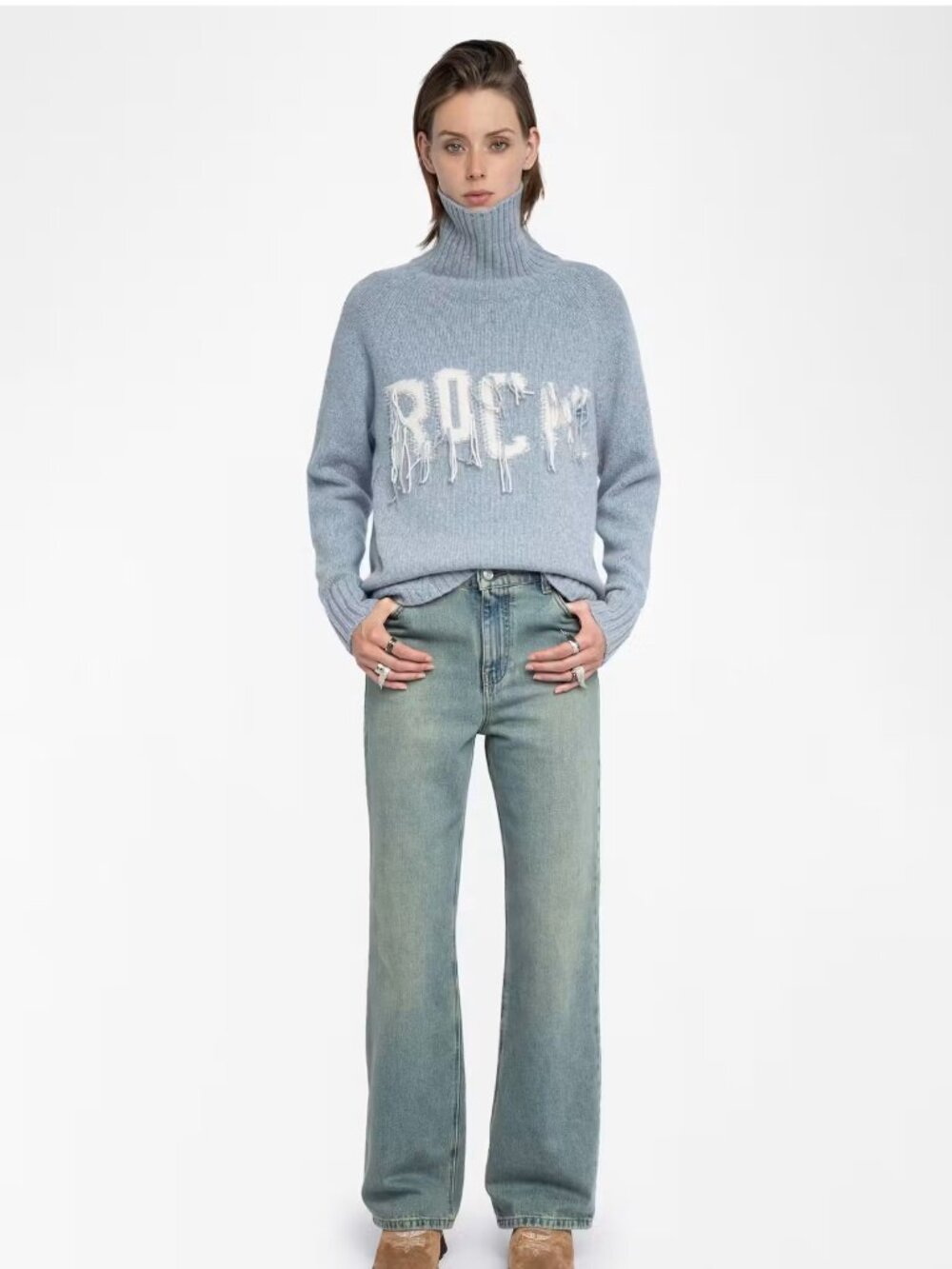 Zadig & Voltaire Evy Wide Leg Jeans Light Blue Size 26 NWT $258